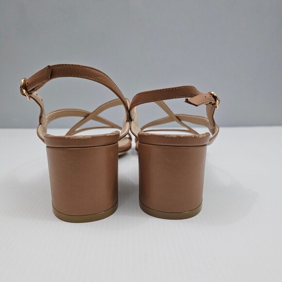 Stuart Weitzman Oasis 50mm Sandal Womens 8.5 Tan Leather Strappy Slingback Heel - Picture 9 of 16